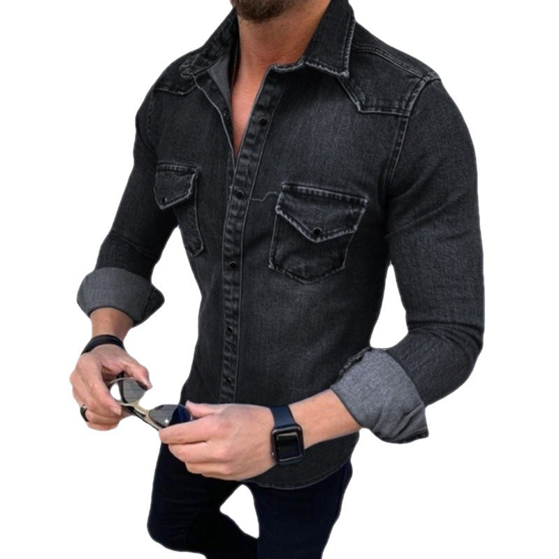 Men's Denim Shirt with Modern Cut and Practical Breast Pockets Skorter