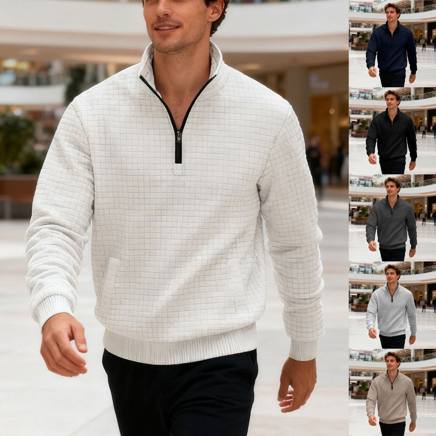 Men's sporty sweater with half-high closed collar Skorter