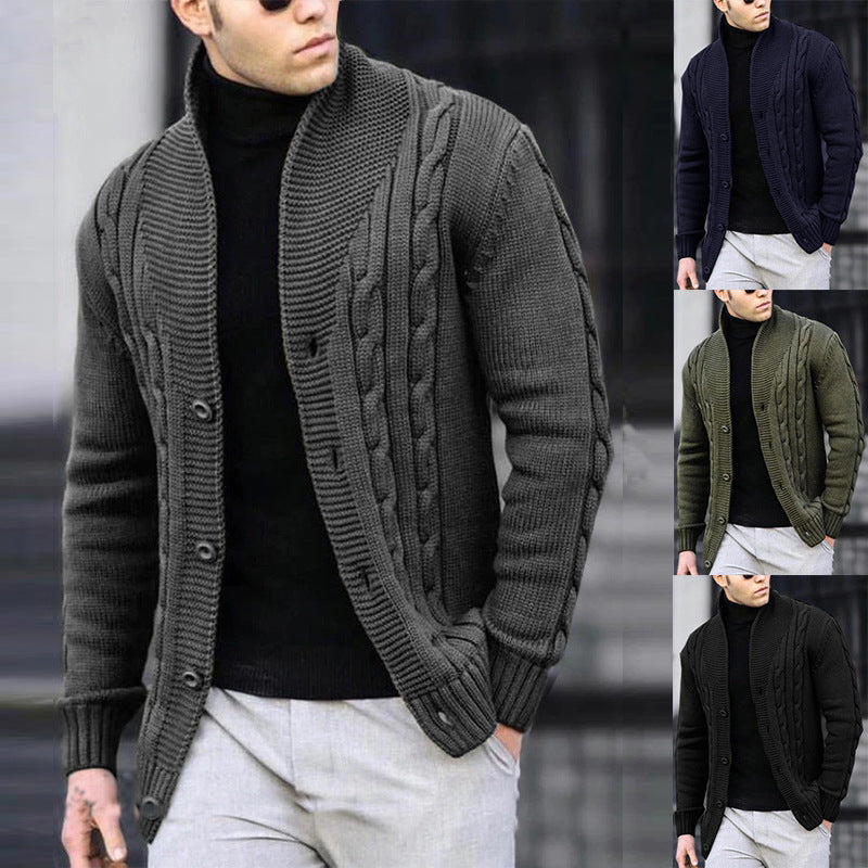 Men's Cardigan with Unique Cable Pattern and Practical Pockets Skorter