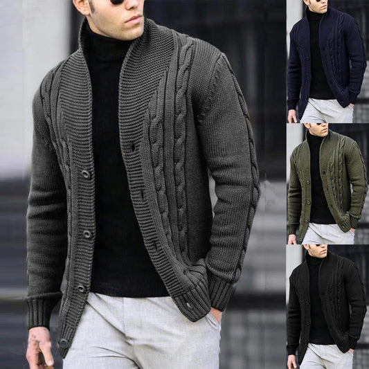 Men's Cardigan with Unique Cable Pattern and Practical Pockets Skorter