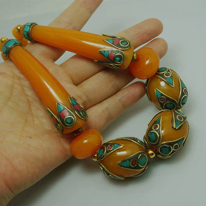 Skorter | Ethnic style Tibetan accessories, oversized style large beads Nepalese handmade short necklaces, collarbone chains