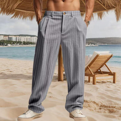 Men's timeless striped summer pants with practical side pockets and a loose fit Skorter