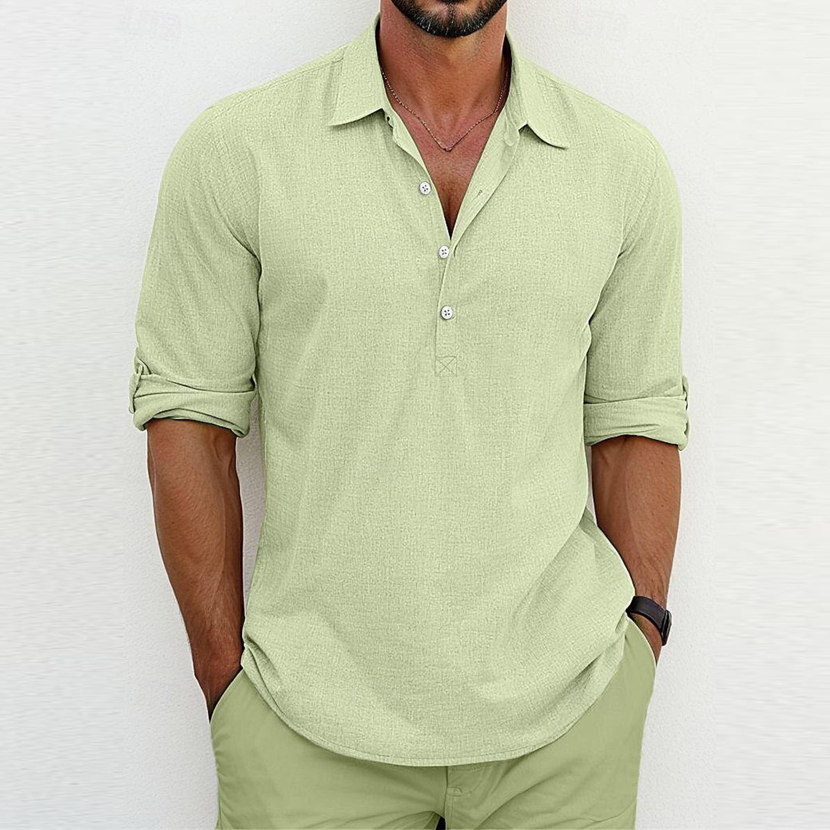 Men's stylish shirt with three-quarter sleeves and button placket Skorter