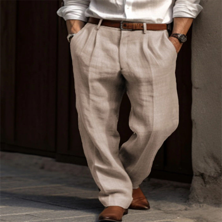 Men's elegant linen trousers with a slim fit and two practical side pockets Skorter