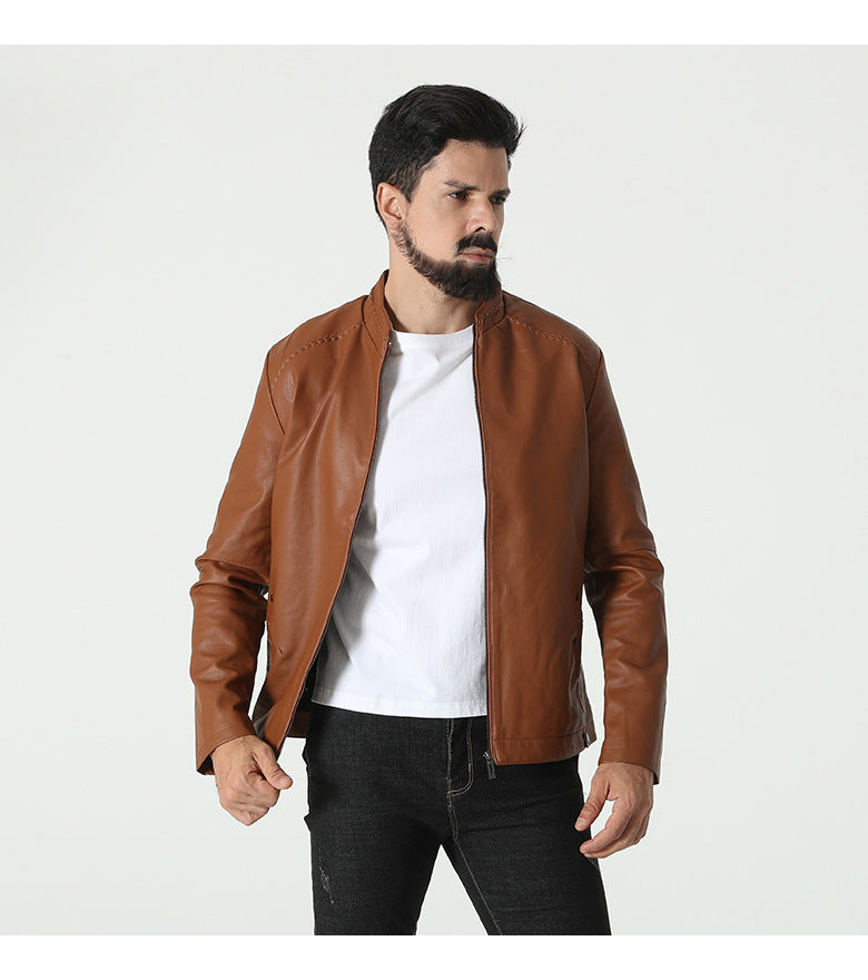 Men's stylish faux leather jacket with elastic collar Skorter