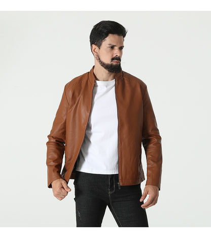 Men's stylish faux leather jacket with elastic collar Skorter