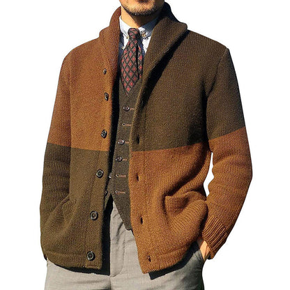 Men's Cardigan with Fashionable Color Block Design Skorter
