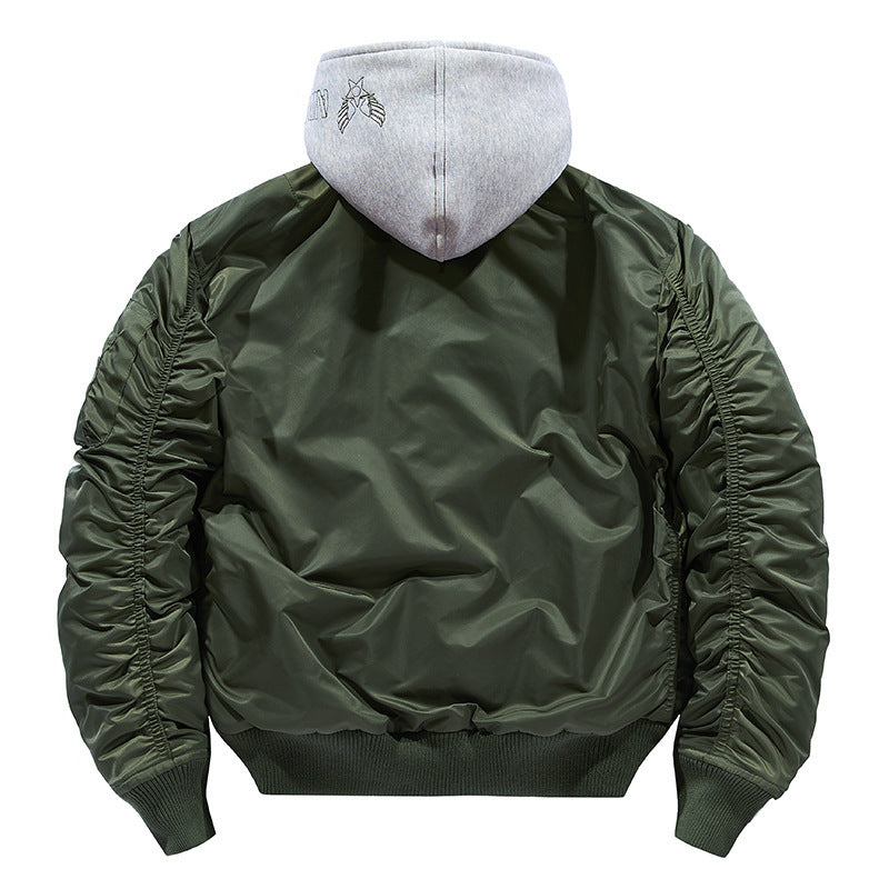 Men's Bomber Jacket with Removable Hood and Practical Pockets Skorter
