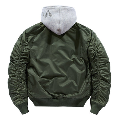 Men's Bomber Jacket with Removable Hood and Practical Pockets Skorter