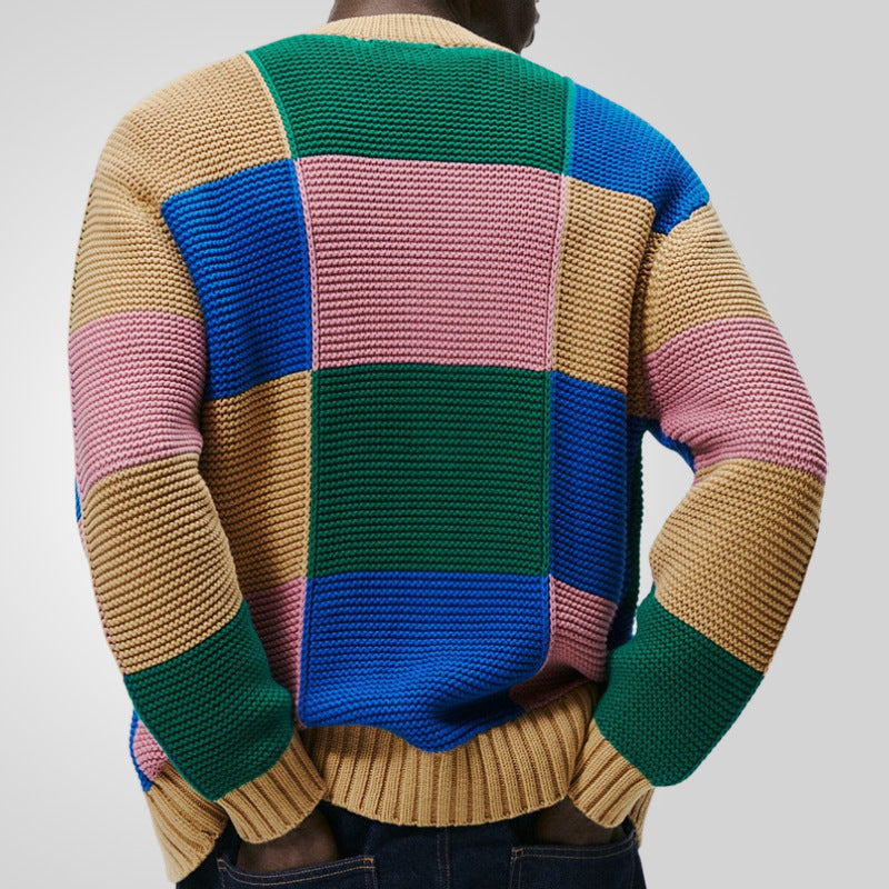 Herrkofta med färgglatt blockmönster och bekväma knappar Skorter