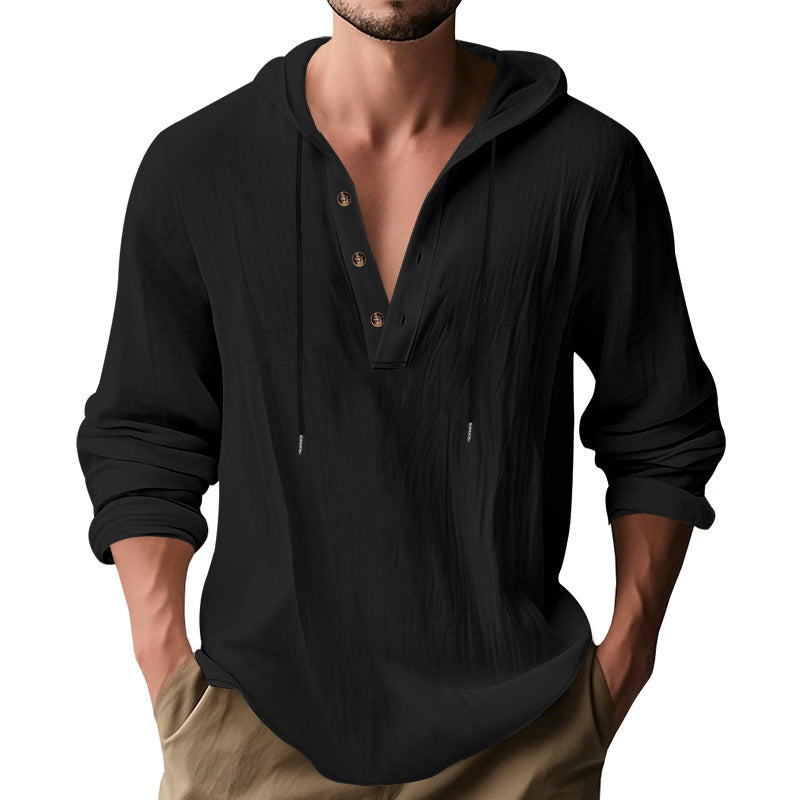 Men's stylish hooded shirt with button placket and casual fit Skorter