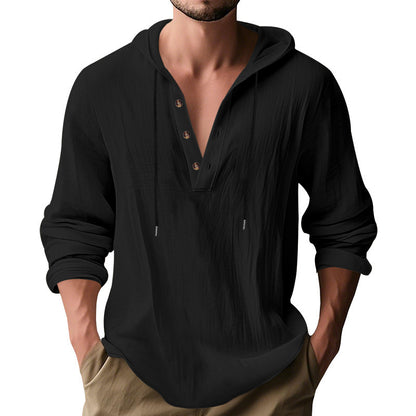 Men's stylish hooded shirt with button placket and casual fit Skorter