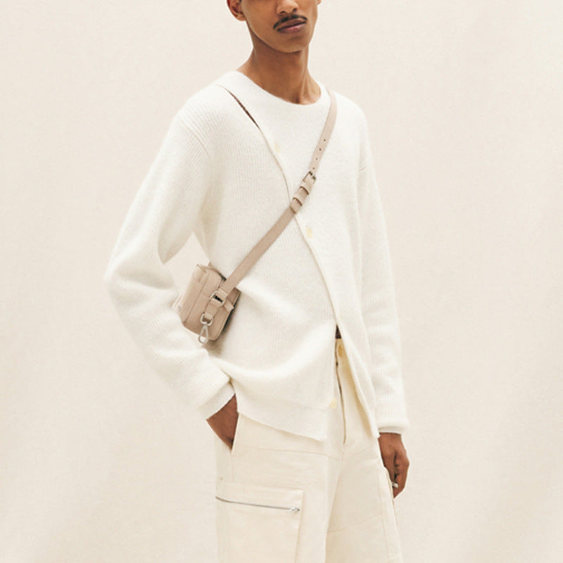 Men's stylish knitted sweater with asymmetrical cut and snap buttons Skorter