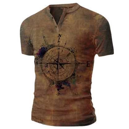 Men's T-shirt with creative compass design and innovative washing Skorter