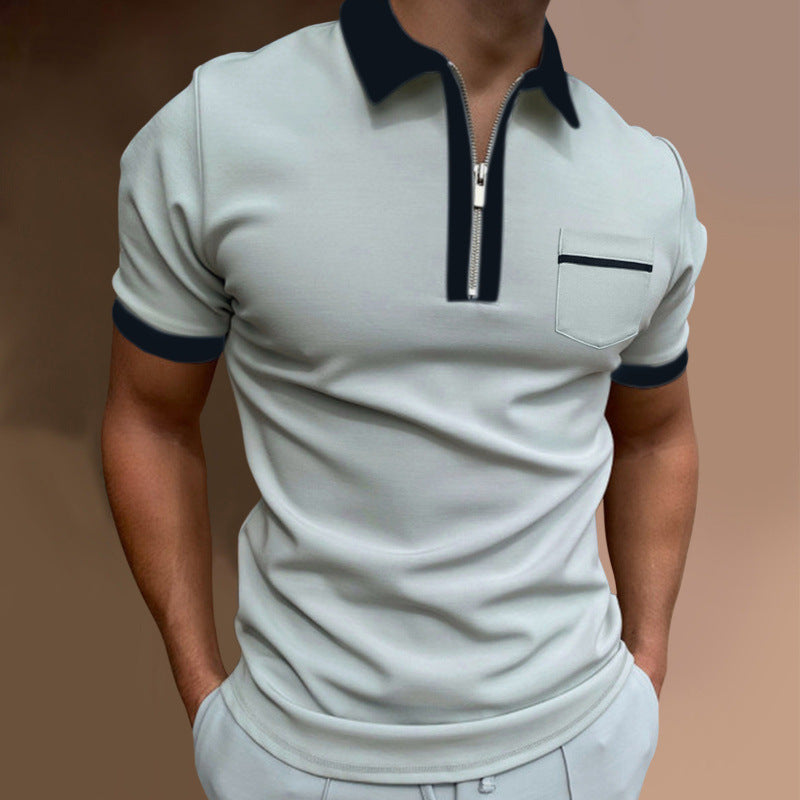 Men's sporty short-sleeve polo shirt with zipper and chest pocket Skorter