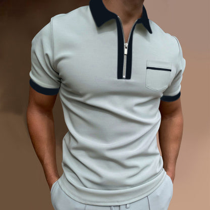 Men's sporty short-sleeve polo shirt with zipper and chest pocket Skorter