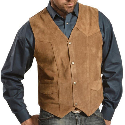 Men's suede vest in rustic look with practical pockets Skorter