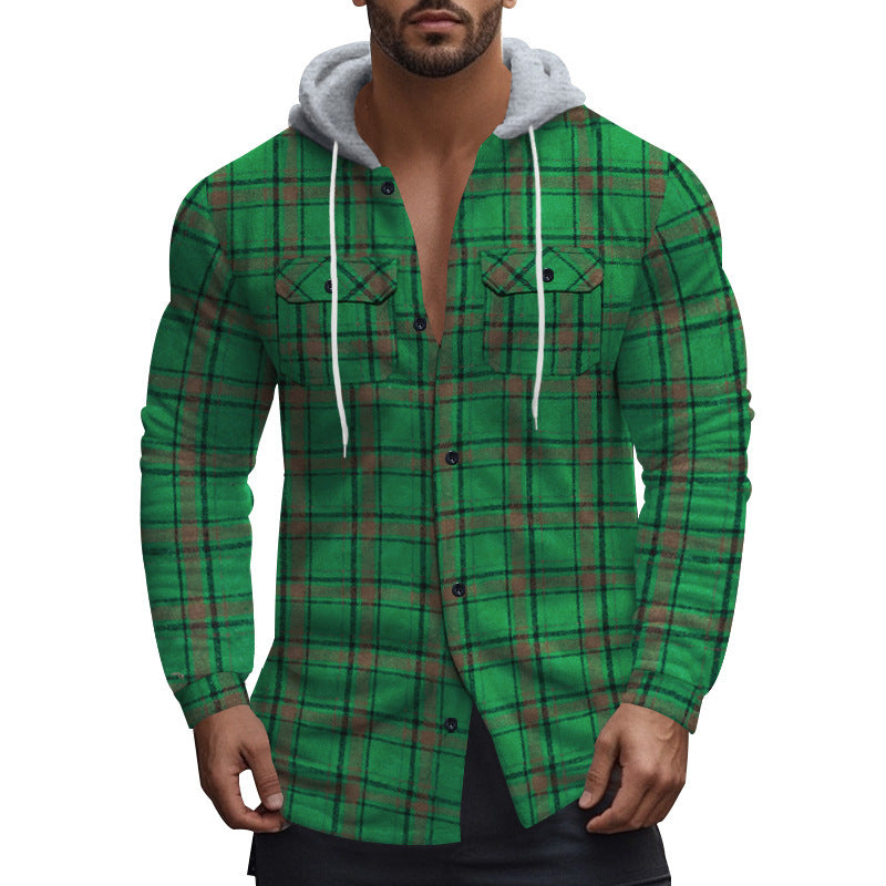 Men's shirt with hood in casual check pattern Skorter
