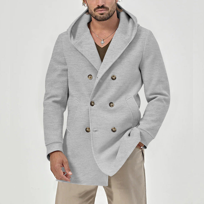 Men's stylish double talent coat with hood and elegant button placket Skorter