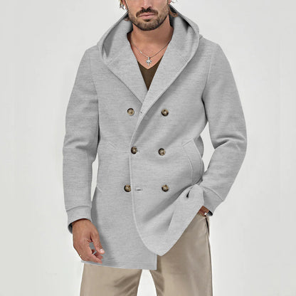 Men's stylish double talent coat with hood and elegant button placket Skorter