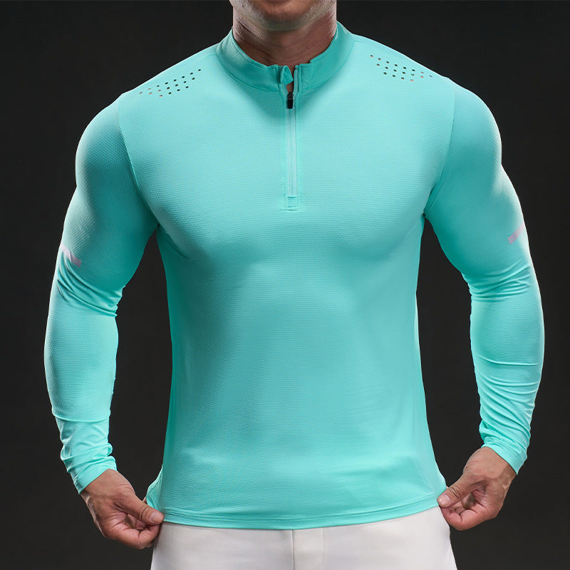 Men's Athletic Long Sleeve Shirt with Half Zipper Skorter