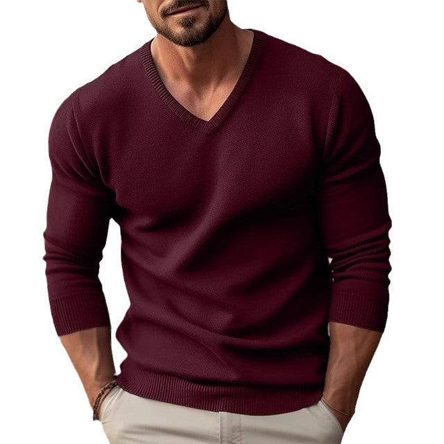 Men's V-Neck Fine Knit Sweater Skorter