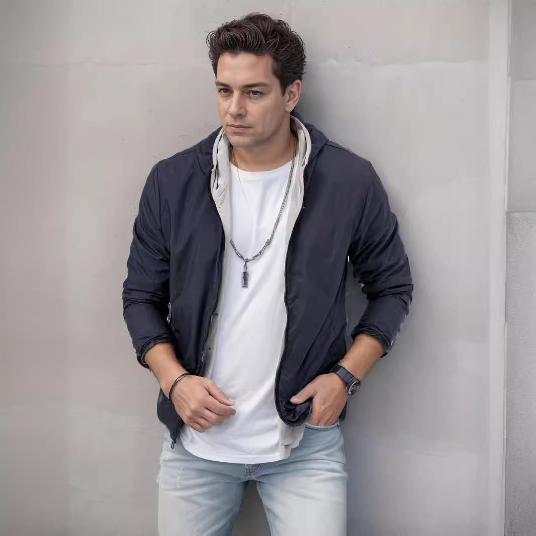 Men's sporty transition jacket with functional hood collar and elastic cuffs Skorter