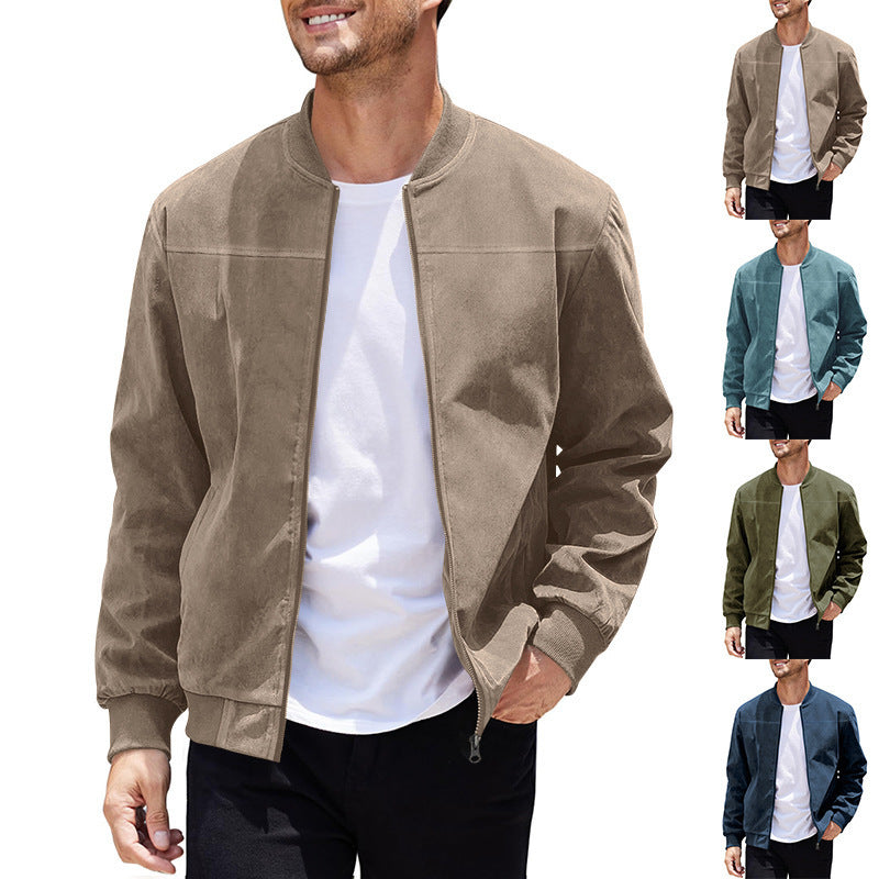 Men's urban bomber jacket made of soft synthetic leather with elastic cuffs and side zip pockets Skorter