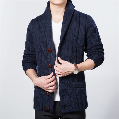 Herrkardigan med djup krage och eleganta knappar Skorter