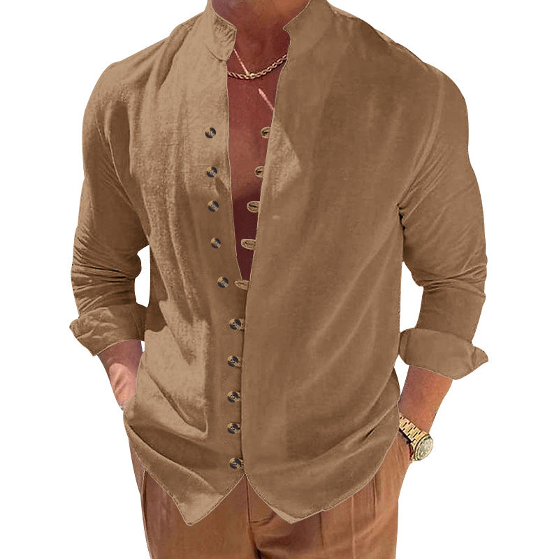 Men's stylish shirt with fashionable buttons and modern stand-up collar Skorter