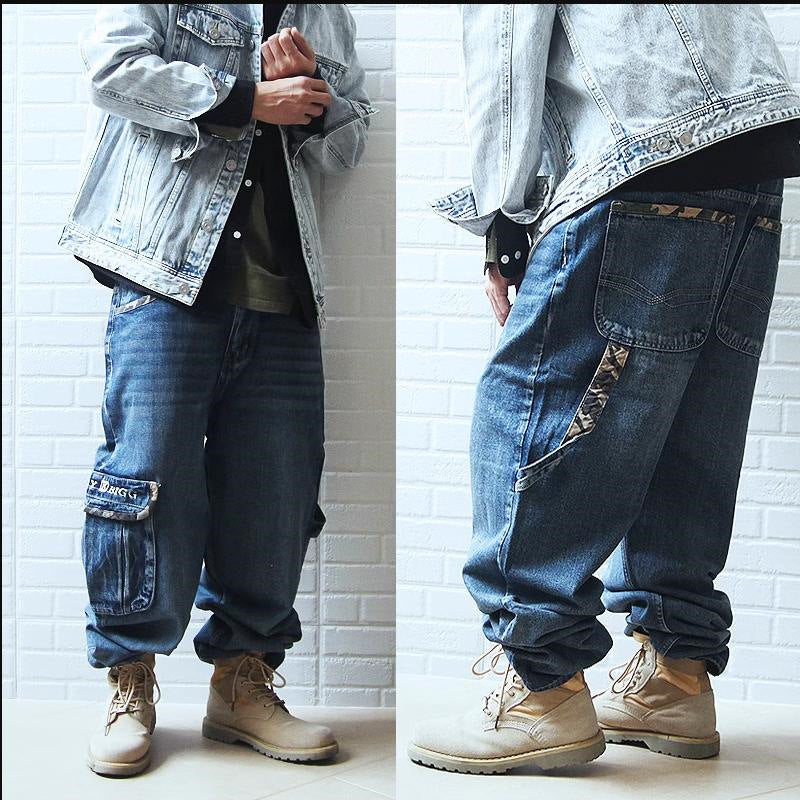 Men's Casual Baggy Jeans with Cargo Pockets Skorter
