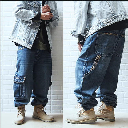 Men's Casual Baggy Jeans with Cargo Pockets Skorter
