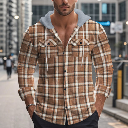 Men's shirt with hood in casual check pattern Skorter