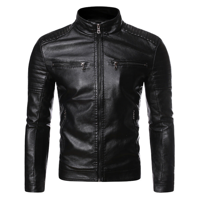 Men's biker jacket made of high-quality leather with zippered pockets Skorter