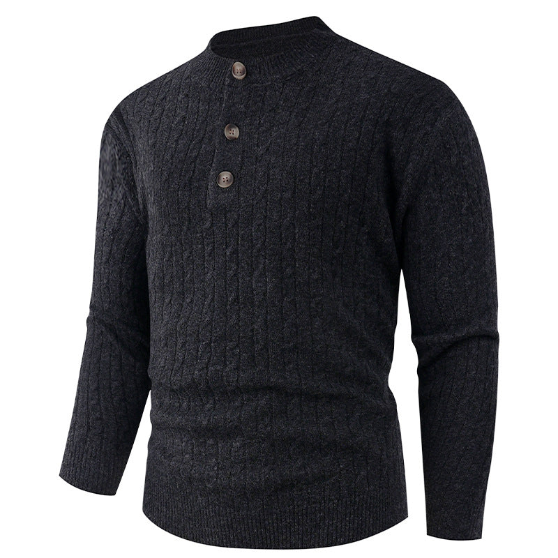 Men's chunky knit sweater with modern shawl collar and button details Skorter