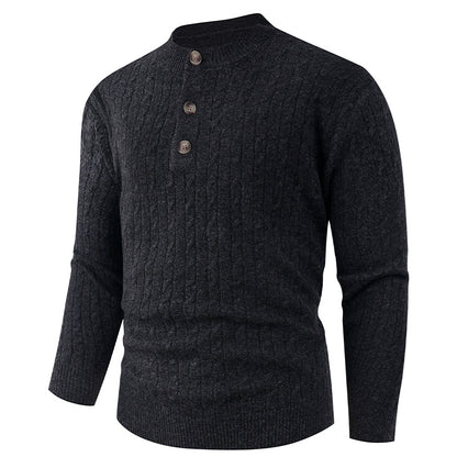 Men's chunky knit sweater with modern shawl collar and button details Skorter