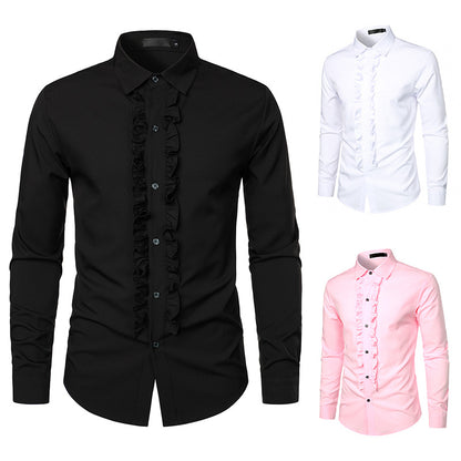 Men's elegant wedding blouse with ruffles and button detail Skorter