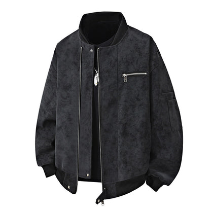 Men's Trendy Bomber Jacket in Vintage Look with Practical Zipper and Stylish Details Skorter