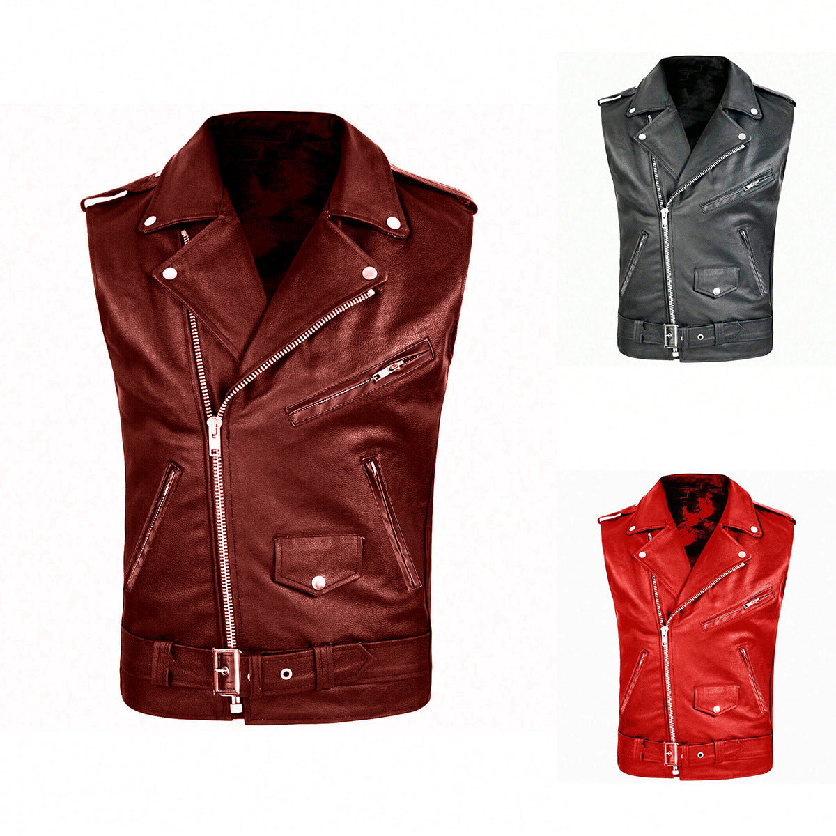 Men's stylish sleeveless biker jacket made of high-quality leather Skorter