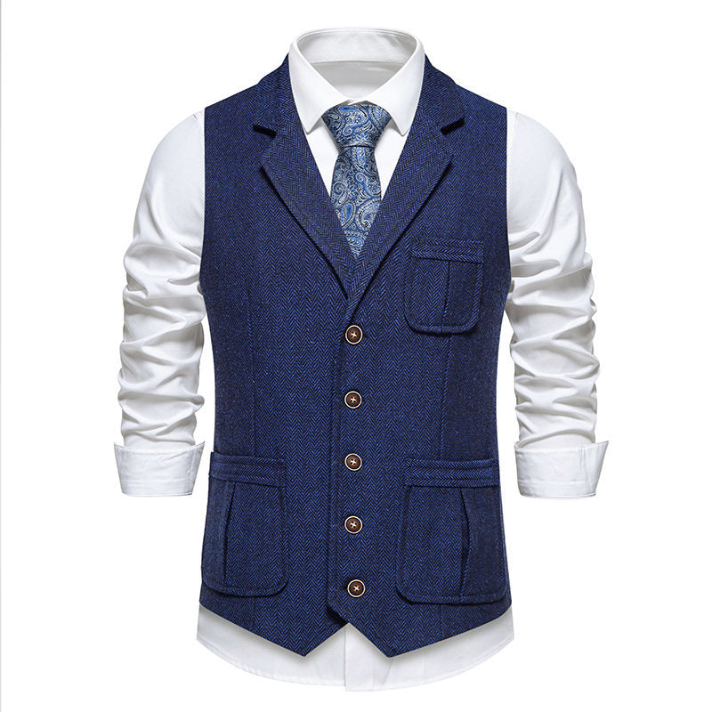 Men's suit vest in classic herringbone design with practical pockets Skorter