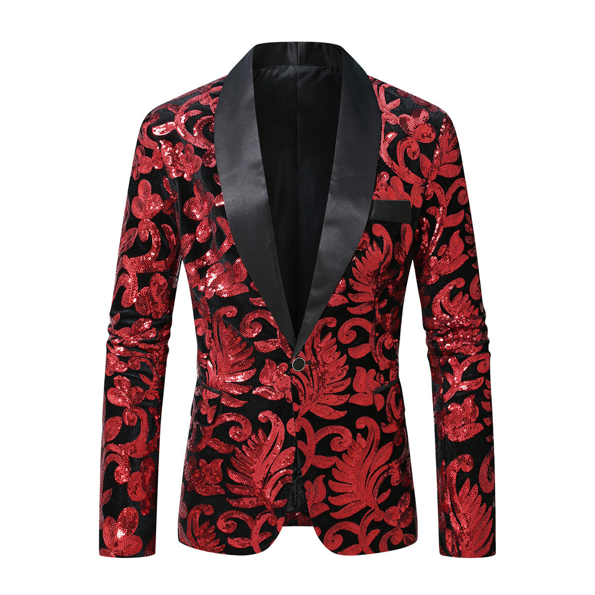 Men Sparkling Sequin Blazer with Floral Design Skorter