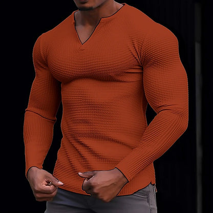 Men's stylish long-sleeve T-shirt with structured V-neck Skorter