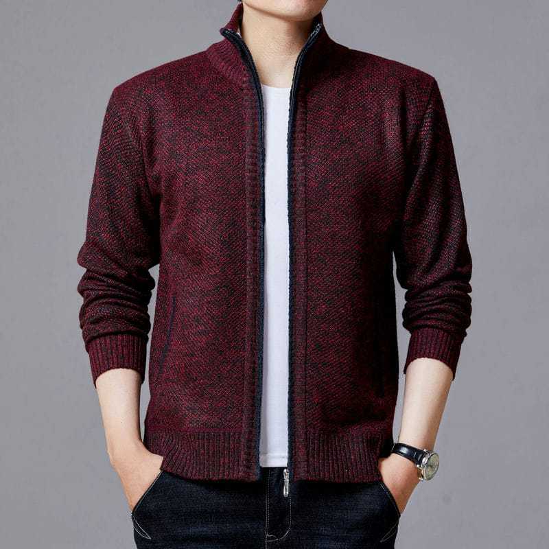 Men's Cardigan with High Collar and Luxurious Lining Skorter