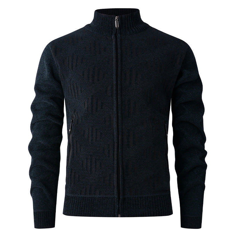Men's cardigan with textured pattern and high collar Skorter