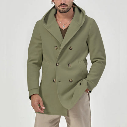 Men's stylish double talent coat with hood and elegant button placket Skorter