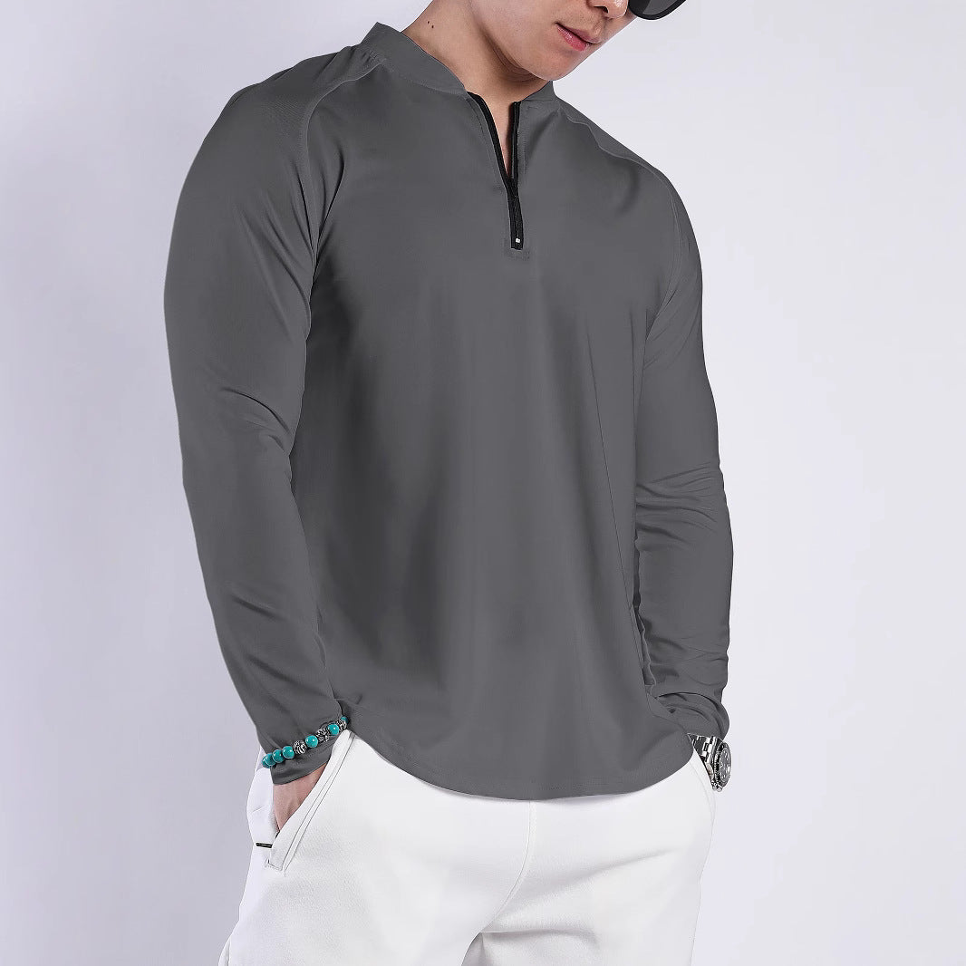 Men's Sporty Long Sleeve Top with Half Zipper and Breathable Material Skorter