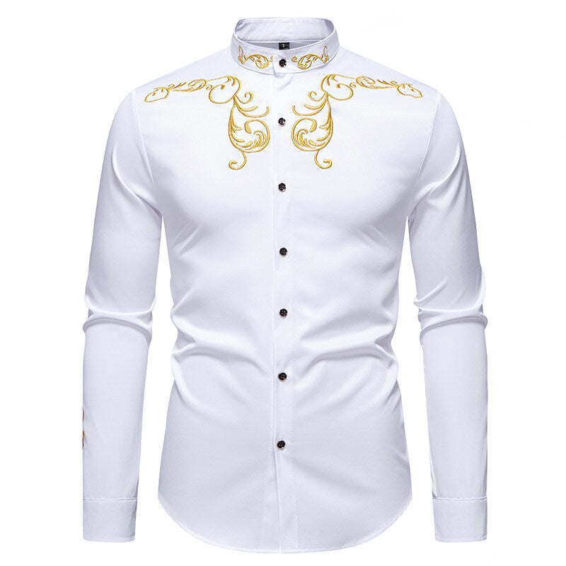 Men's Long Sleeve Shirt with Elegant Embroidery Design Skorter