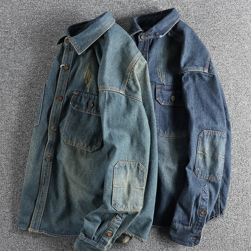 Men's denim shirt with flap pockets and vintage design Skorter
