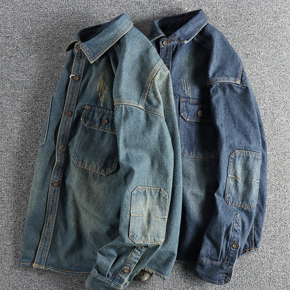 Men's denim shirt with flap pockets and vintage design Skorter