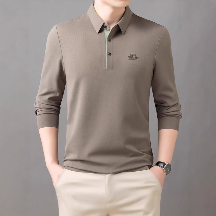 Herrpolo med lång ärm och modern krage, andningsbar